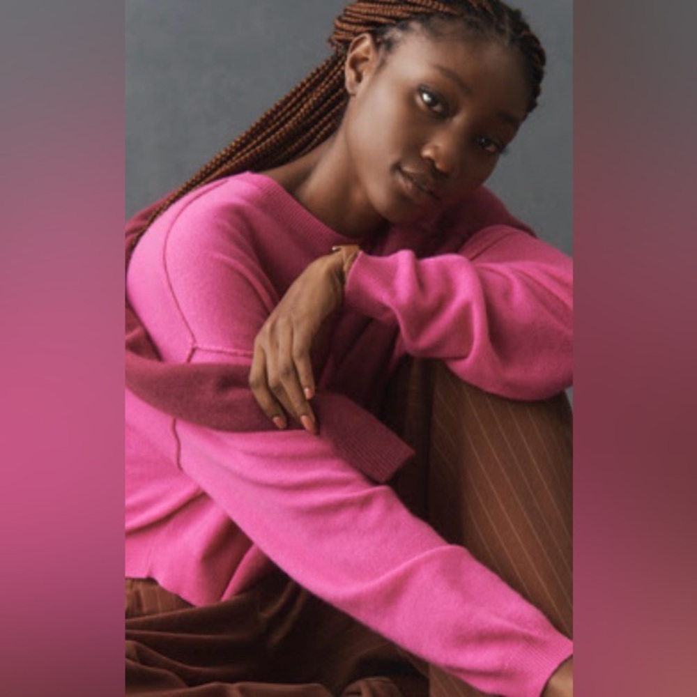 Anthropologie Vibrant Pink Crew Neck Cashmere Sweater